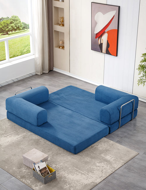 Canapé méridienne 200 cm déployé velours bleu BIPBOP SOFA