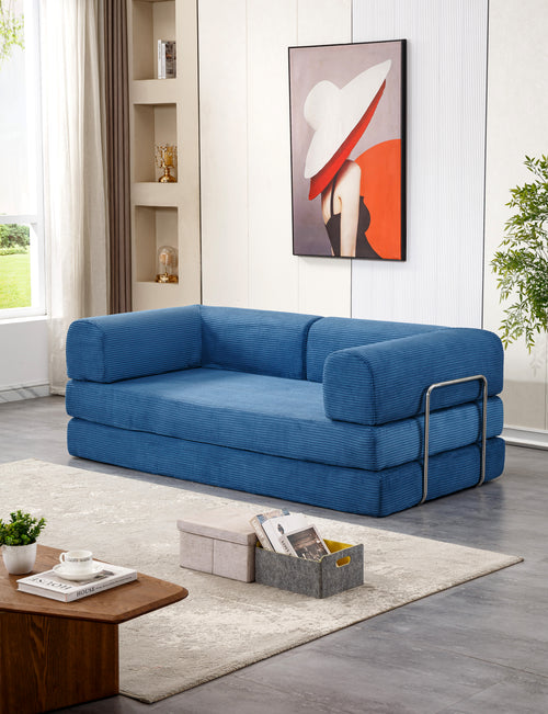 Canapé convertible modulable velours côtelé bleu BIPBOP SOFA