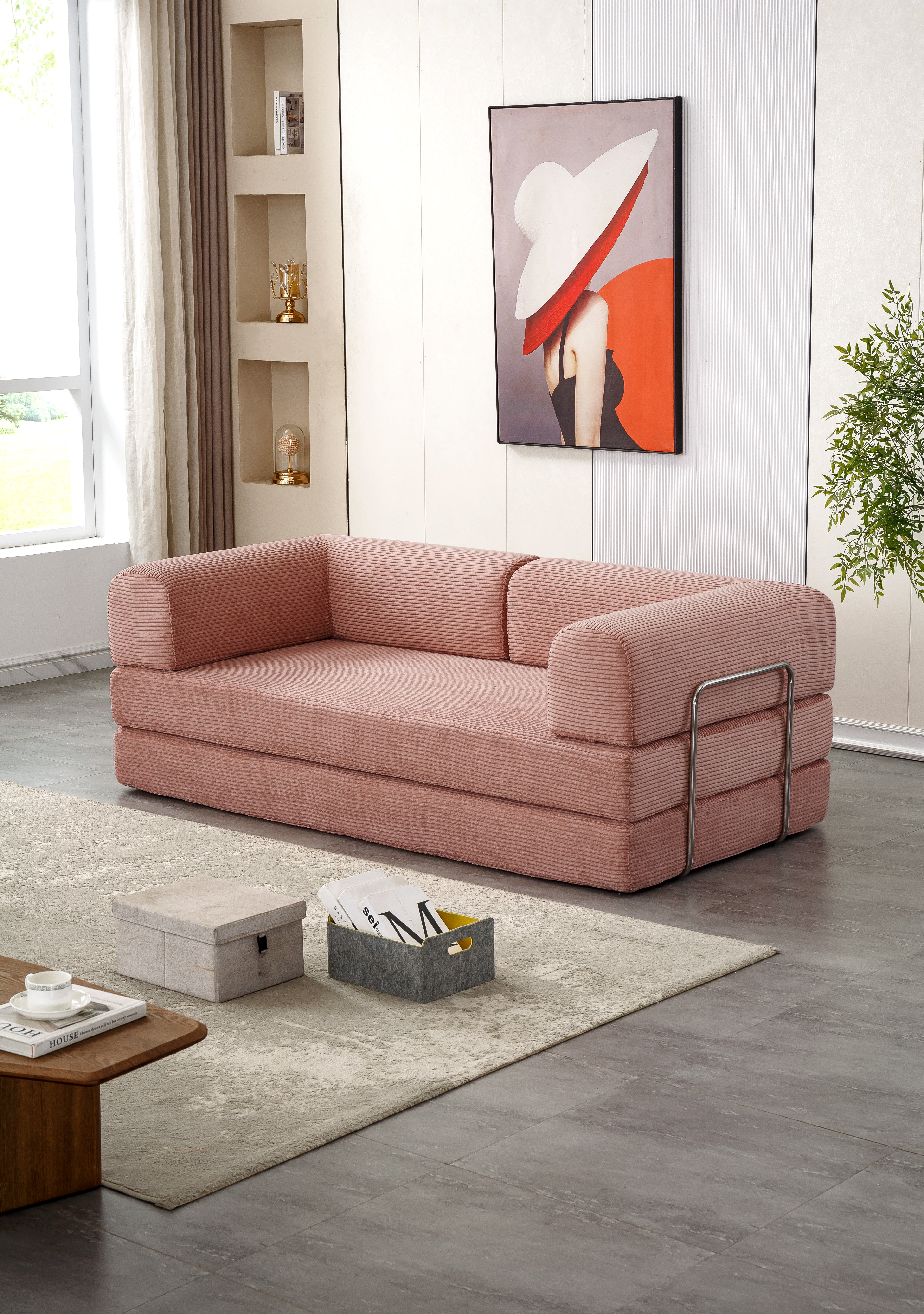 Canapé velours rose modulable petits espaces BIPBOP SOFA